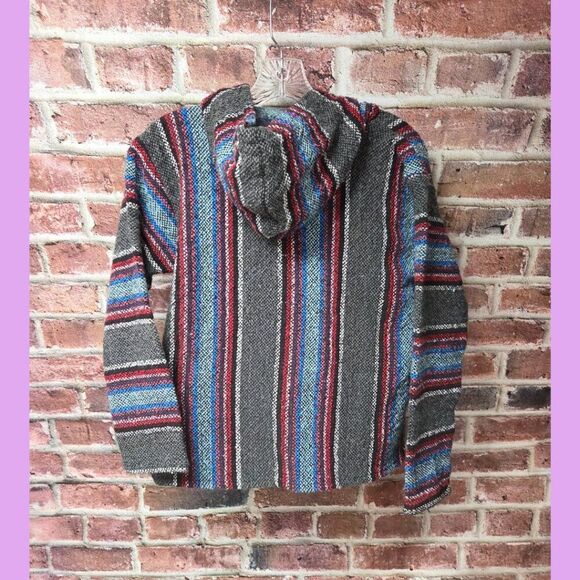 Hydration Nation Baja Hoodie S | Mexican Artisan Red Blue Boho Surf Festival Y2K - Picture 2 of 5